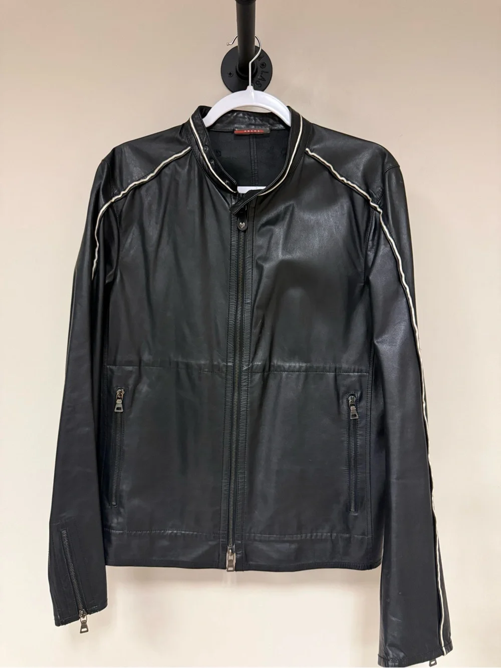 Prada Black moto 1990’s vintage  weight Leather Bomber Jacket medium